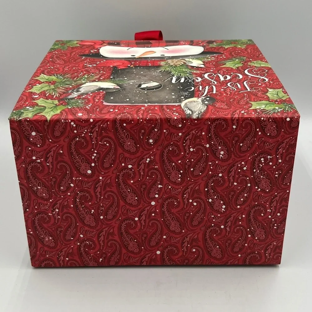 Susan Winget Holiday Storage Box Unisex OS Red NWOT Snowman Bird Paisley